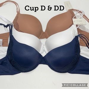 Bundle 3 Pieces  Comfort Fit Push Up Padded T- Shirt 3 Hooks Bra Cup D & DD.
